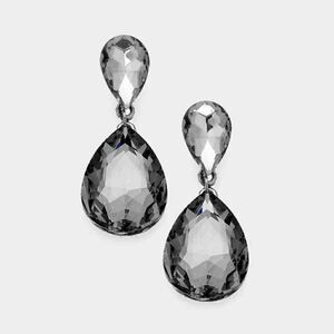 Black Diamond Colored Crystal Double Teardrop Earrings